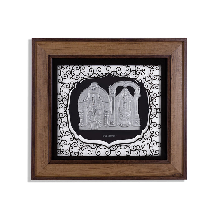 Perumal Thayar Photo Frame - 12 x 11 Inches | 999 Silver Foil Wall Picture Frame/ Wall Decor For Puja Room - Hindu God Photos & Frames