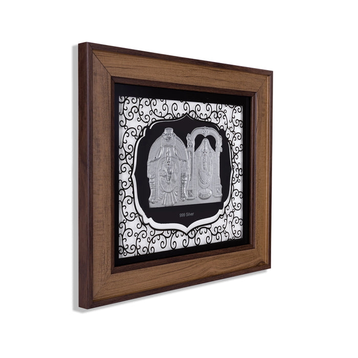 Perumal Thayar Photo Frame - 12 x 11 Inches | 999 Silver Foil Wall Picture Frame/ Wall Decor For Puja Room - Hindu God Photos & Frames
