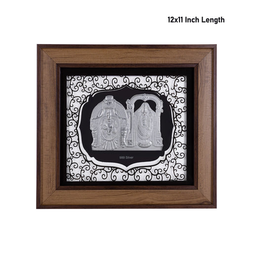 Perumal Thayar Photo Frame - 12 x 11 Inches | 999 Silver Foil Wall Picture Frame/ Wall Decor For Puja Room - Hindu God Photos & Frames