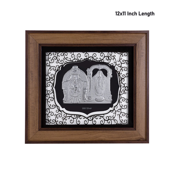 Perumal Thayar Photo Frame - 12 x 11 Inches | 999 Silver Foil Wall Picture Frame/ Wall Decor For Puja Room - Hindu God Photos & Frames