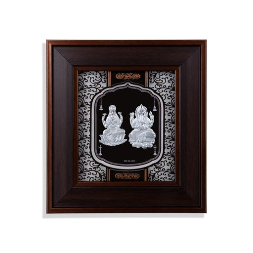 Lakshmi Ganesh Murti Photo Frame- 8 x 7.5 Inches | 999 Silver Foil Wall Picture Frame/Wall Decor For Puja Room - Hindu God Photos & Frames