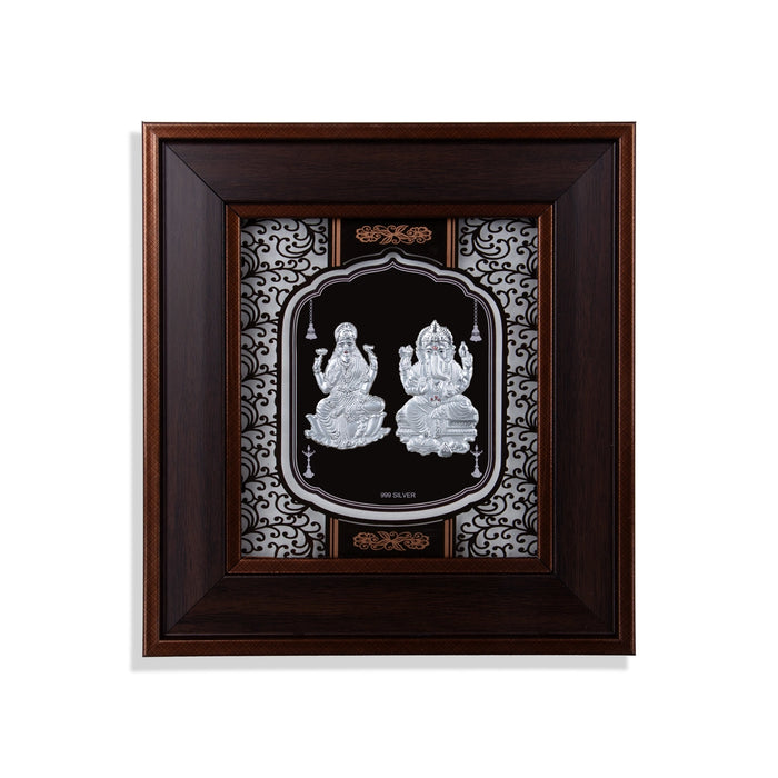 Lakshmi Ganesh Murti Photo Frame- 8 x 7.5 Inches | 999 Silver Foil Wall Picture Frame/Wall Decor For Puja Room - Hindu God Photos & Frames