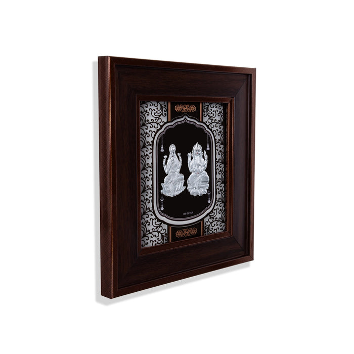 Lakshmi Ganesh Murti Photo Frame- 8 x 7.5 Inches | 999 Silver Foil Wall Picture Frame/Wall Decor For Puja Room - Hindu God Photos & Frames