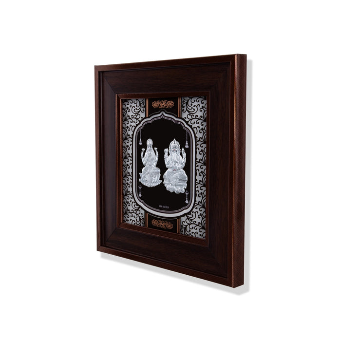Lakshmi Ganesh Murti Photo Frame- 8 x 7.5 Inches | 999 Silver Foil Wall Picture Frame/Wall Decor For Puja Room - Hindu God Photos & Frames