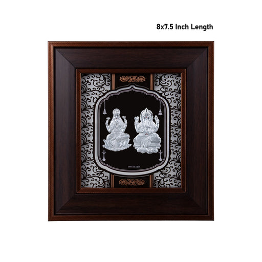 Lakshmi Ganesh Murti Photo Frame- 8 x 7.5 Inches | 999 Silver Foil Wall Picture Frame/Wall Decor For Puja Room - Hindu God Photos & Frames