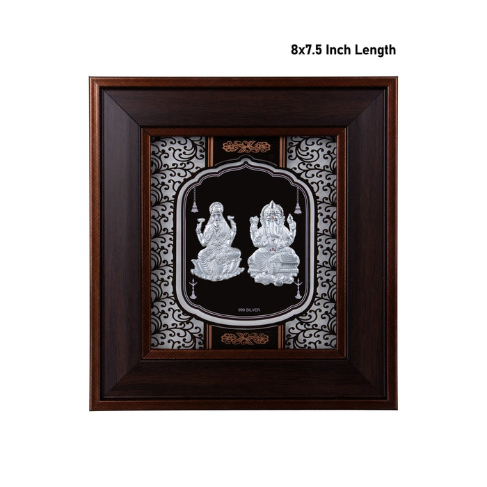 Lakshmi Ganesh Murti Photo Frame- 8 x 7.5 Inches | 999 Silver Foil Wall Picture Frame/Wall Decor For Puja Room - Hindu God Photos & Frames