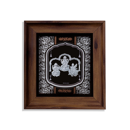 Lakshmi Ganesh Saraswati Murti Photo Frame- 8 x 7.5 Inches | 999 Silver Foil Picture Frame/Wall Decor For Pooja - Hindu God Photos & Frames