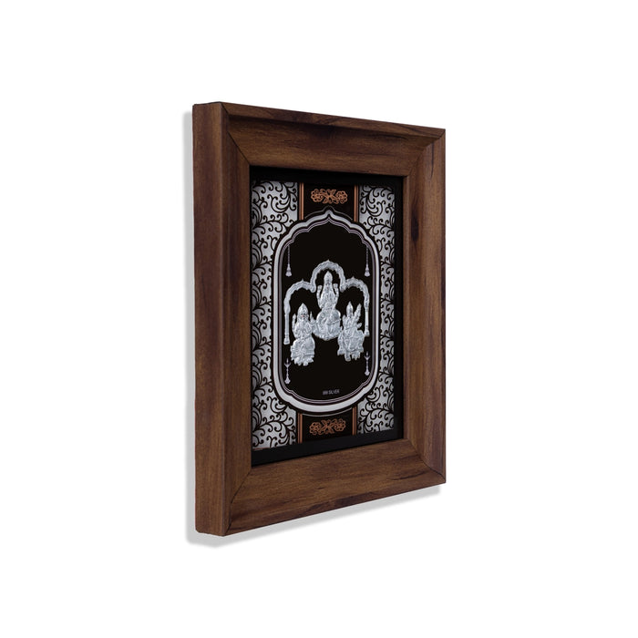 Lakshmi Ganesh Saraswati Murti Photo Frame- 8 x 7.5 Inches | 999 Silver Foil Picture Frame/Wall Decor For Pooja - Hindu God Photos & Frames