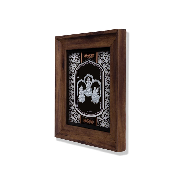 Lakshmi Ganesh Saraswati Murti Photo Frame- 8 x 7.5 Inches | 999 Silver Foil Picture Frame/Wall Decor For Pooja - Hindu God Photos & Frames