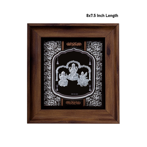 Lakshmi Ganesh Saraswati Murti Photo Frame- 8 x 7.5 Inches | 999 Silver Foil Picture Frame/Wall Decor For Pooja - Hindu God Photos & Frames