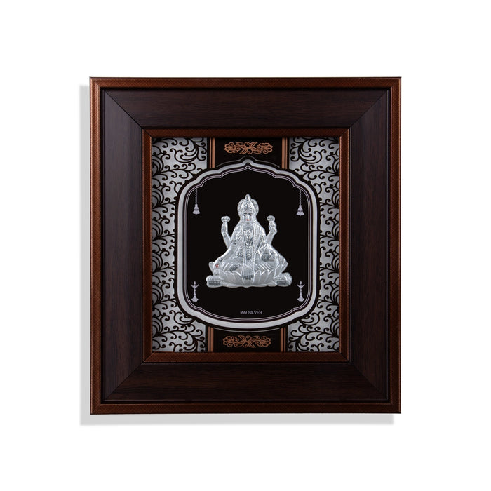 Lakshmi Murti Photo Frame - 8 x 7.5 Inches | 999 Silver Foil Wall Picture Frame/ Wall Decor For Puja Room - Hindu God Photos & Frames