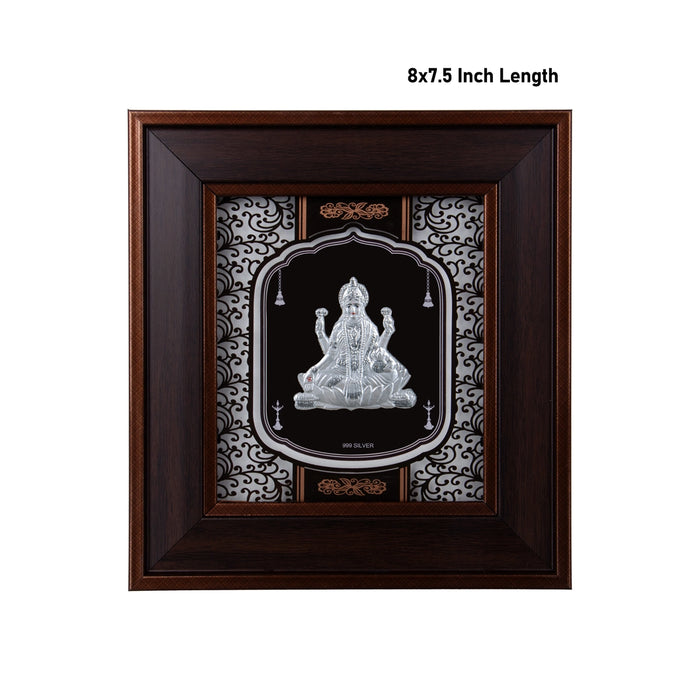 Lakshmi Murti Photo Frame - 8 x 7.5 Inches | 999 Silver Foil Wall Picture Frame/ Wall Decor For Puja Room - Hindu God Photos & Frames