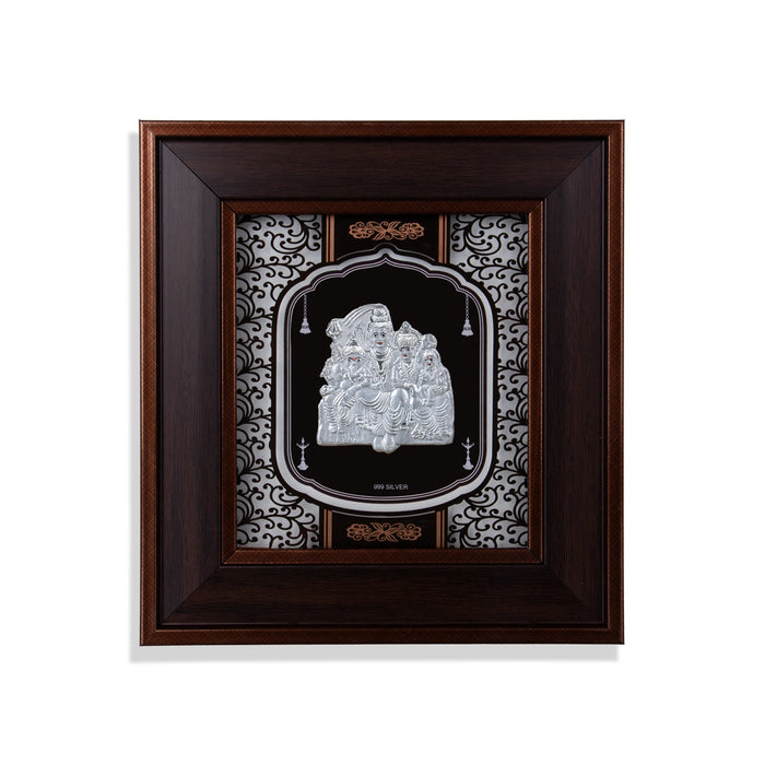 Shiva Family Murti Photo Frame - 8 x 7.5 Inches | 999 Silver Foil Wall Picture Frame/ Wall Decor For Puja Room - Hindu God Photos & Frames