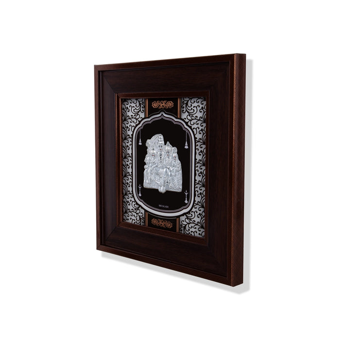 Shiva Family Murti Photo Frame - 8 x 7.5 Inches | 999 Silver Foil Wall Picture Frame/ Wall Decor For Puja Room - Hindu God Photos & Frames