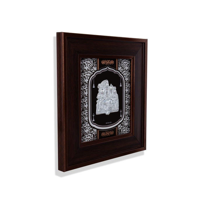Shiva Family Murti Photo Frame - 8 x 7.5 Inches | 999 Silver Foil Wall Picture Frame/ Wall Decor For Puja Room - Hindu God Photos & Frames