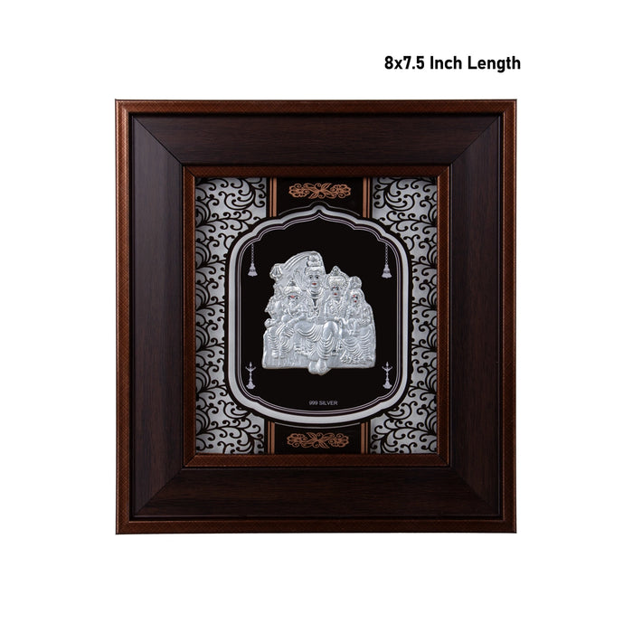 Shiva Family Murti Photo Frame - 8 x 7.5 Inches | 999 Silver Foil Wall Picture Frame/ Wall Decor For Puja Room - Hindu God Photos & Frames