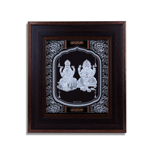 Lakshmi Ganesh Murti Photo Frame- 8.75 x 7.75 Inches | 999 Silver Foil Picture Frame/ Wall Decor For Puja Room - Hindu God Photos & Frames