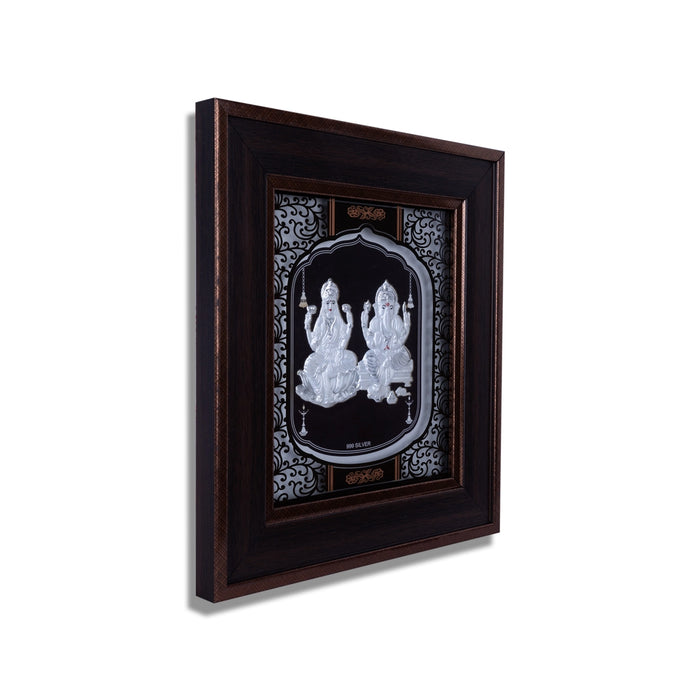 Lakshmi Ganesh Murti Photo Frame- 8.75 x 7.75 Inches | 999 Silver Foil Picture Frame/ Wall Decor For Puja Room - Hindu God Photos & Frames