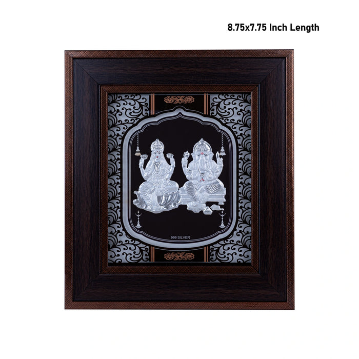Lakshmi Ganesh Murti Photo Frame- 8.75 x 7.75 Inches | 999 Silver Foil Picture Frame/ Wall Decor For Puja Room - Hindu God Photos & Frames