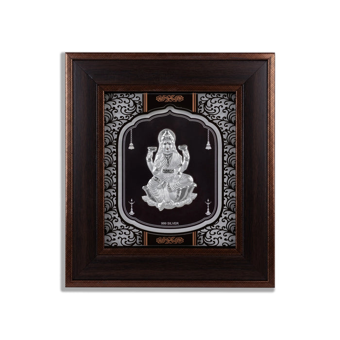 Lakshmi Murti Photo Frame - 8.75 x 7.75 Inches | 999 Silver Foil Wall Picture Frame/ Wall Decor For Puja Room - Hindu God Photos & Frames