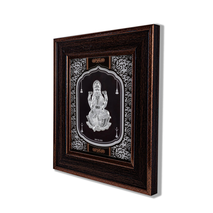 Lakshmi Murti Photo Frame - 8.75 x 7.75 Inches | 999 Silver Foil Wall Picture Frame/ Wall Decor For Puja Room - Hindu God Photos & Frames