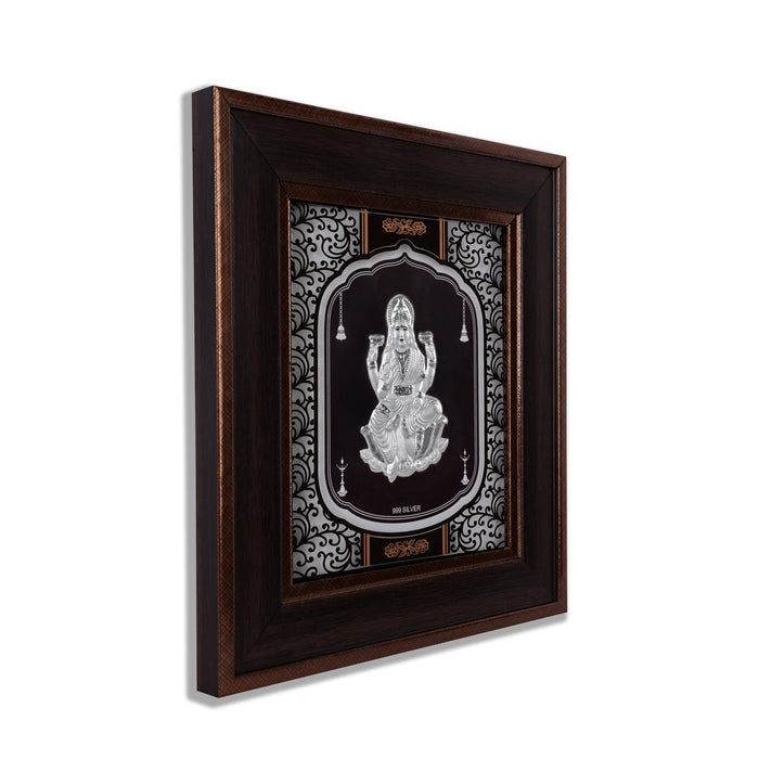 Lakshmi Murti Photo Frame - 8.75 x 7.75 Inches | 999 Silver Foil Wall Picture Frame/ Wall Decor For Puja Room - Hindu God Photos & Frames