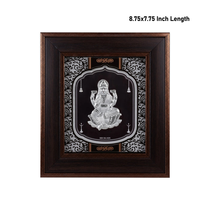 Lakshmi Murti Photo Frame - 8.75 x 7.75 Inches | 999 Silver Foil Wall Picture Frame/ Wall Decor For Puja Room - Hindu God Photos & Frames