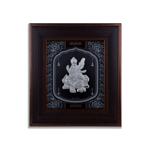 Saraswati Murti Photo Frame- 8.75 x 7.75 Inches | 999 Silver Foil Wall Picture Frame/ Wall Decor For Puja Room - Hindu God Photos & Frames