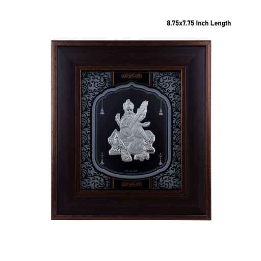 Saraswati Murti Photo Frame- 8.75 x 7.75 Inches | 999 Silver Foil Wall Picture Frame/ Wall Decor For Puja Room - Hindu God Photos & Frames