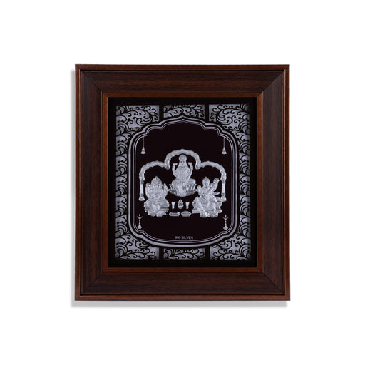 Lakshmi Ganesh Saraswati Murti Photo Frame- 11 x 10 Inches | 999 Silver Foil Picture Frame/Wall Decor For Pooja - Hindu God Photos & Frames