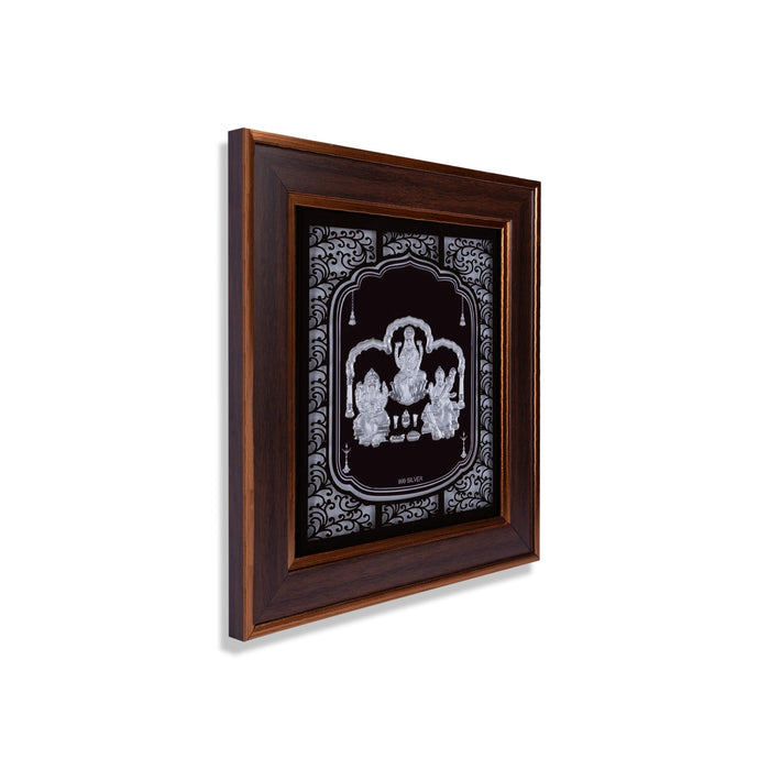 Lakshmi Ganesh Saraswati Murti Photo Frame- 11 x 10 Inches | 999 Silver Foil Picture Frame/Wall Decor For Pooja - Hindu God Photos & Frames