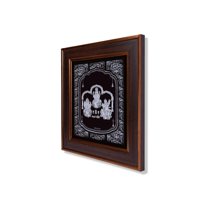Lakshmi Ganesh Saraswati Murti Photo Frame- 11 x 10 Inches | 999 Silver Foil Picture Frame/Wall Decor For Pooja - Hindu God Photos & Frames