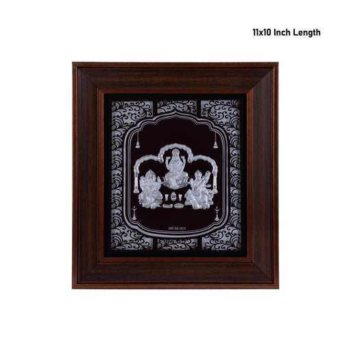 Lakshmi Ganesh Saraswati Murti Photo Frame- 11 x 10 Inches | 999 Silver Foil Picture Frame/Wall Decor For Pooja - Hindu God Photos & Frames
