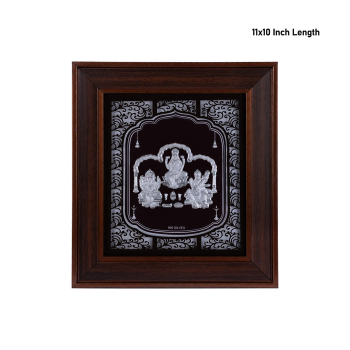 Lakshmi Ganesh Saraswati Murti Photo Frame- 11 x 10 Inches | 999 Silver Foil Picture Frame/Wall Decor For Pooja - Hindu God Photos & Frames
