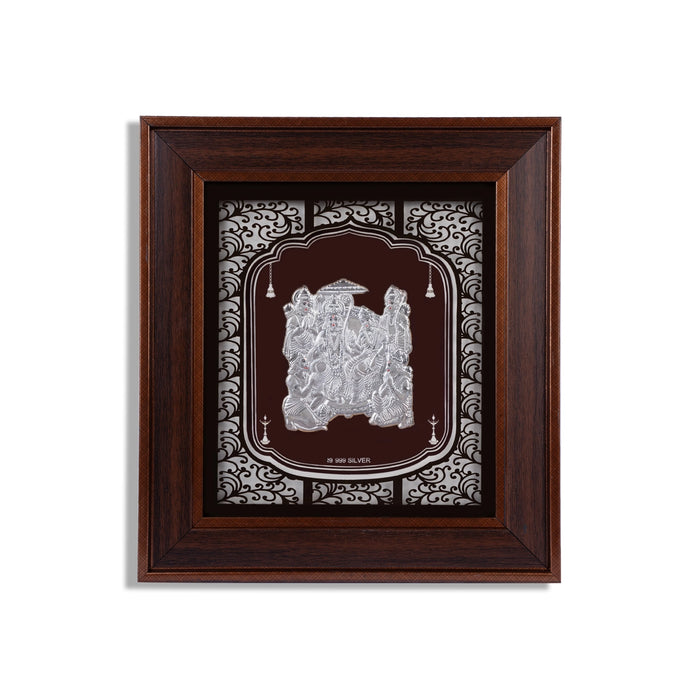 Ram Darbar Murti Photo Frame - 11 x 10 Inches | 999 Silver Foil Wall Picture Frame/ Wall Decor For Puja Room - Hindu God Photos & Frames