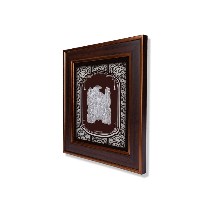 Ram Darbar Murti Photo Frame - 11 x 10 Inches | 999 Silver Foil Wall Picture Frame/ Wall Decor For Puja Room - Hindu God Photos & Frames