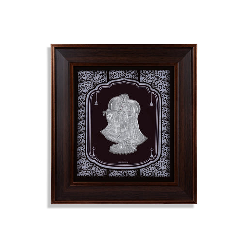 Radha Krishna Murti Photo Frame- 11 x 10 Inches | 999 Silver Foil Wall Picture Frame/ Wall Decor For Puja Room - Hindu God Photos & Frames