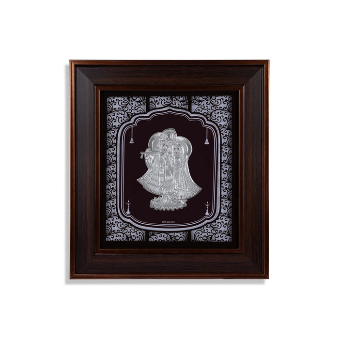 Radha Krishna Murti Photo Frame- 11 x 10 Inches | 999 Silver Foil Wall Picture Frame/ Wall Decor For Puja Room - Hindu God Photos & Frames
