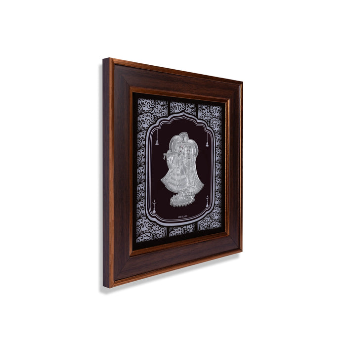 Radha Krishna Murti Photo Frame- 11 x 10 Inches | 999 Silver Foil Wall Picture Frame/ Wall Decor For Puja Room - Hindu God Photos & Frames