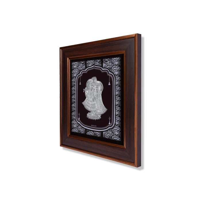 Radha Krishna Murti Photo Frame- 11 x 10 Inches | 999 Silver Foil Wall Picture Frame/ Wall Decor For Puja Room - Hindu God Photos & Frames