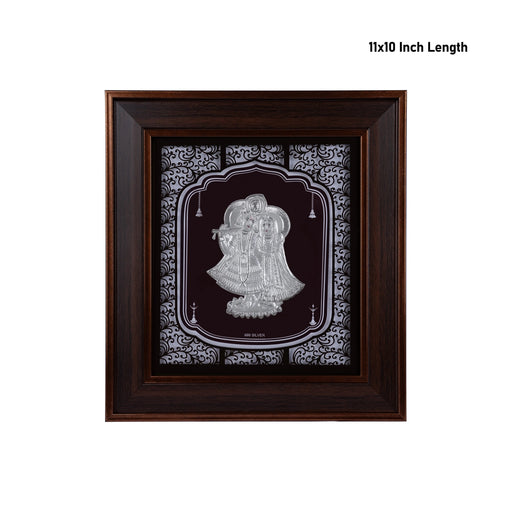 Radha Krishna Murti Photo Frame- 11 x 10 Inches | 999 Silver Foil Wall Picture Frame/ Wall Decor For Puja Room - Hindu God Photos & Frames