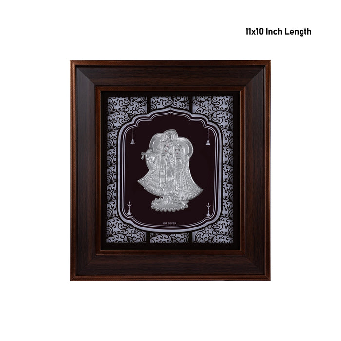 Radha Krishna Murti Photo Frame- 11 x 10 Inches | 999 Silver Foil Wall Picture Frame/ Wall Decor For Puja Room - Hindu God Photos & Frames
