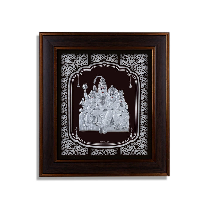 Shiva Family Murti Photo Frame - 12 x 11 Inches | 999 Silver Foil Wall Picture Frame/ Wall Decor For Puja Room - Hindu God Photos & Frames