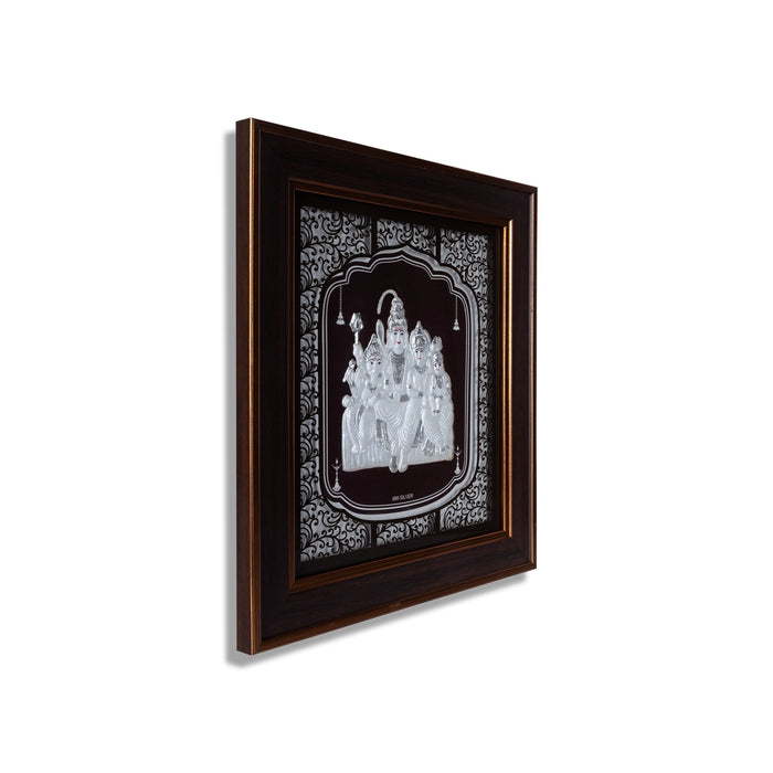 Shiva Family Murti Photo Frame - 12 x 11 Inches | 999 Silver Foil Wall Picture Frame/ Wall Decor For Puja Room - Hindu God Photos & Frames