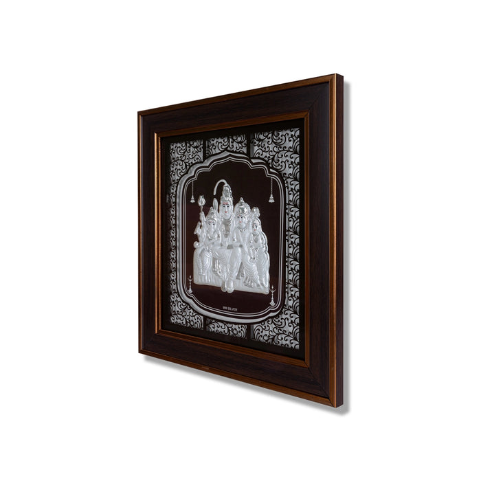 Shiva Family Murti Photo Frame - 12 x 11 Inches | 999 Silver Foil Wall Picture Frame/ Wall Decor For Puja Room - Hindu God Photos & Frames