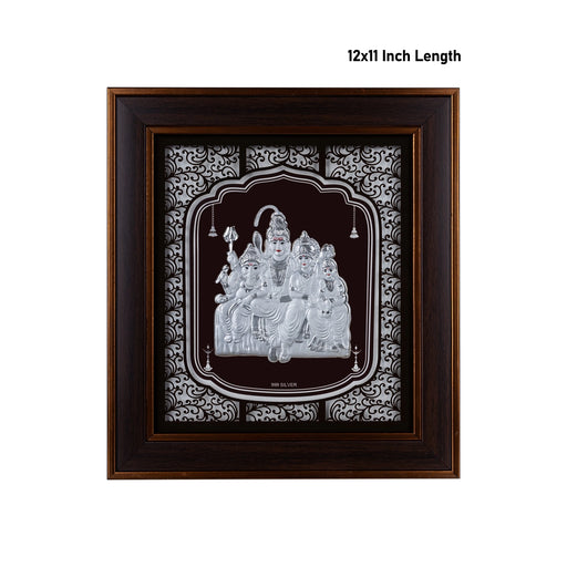 Shiva Family Murti Photo Frame - 12 x 11 Inches | 999 Silver Foil Wall Picture Frame/ Wall Decor For Puja Room - Hindu God Photos & Frames