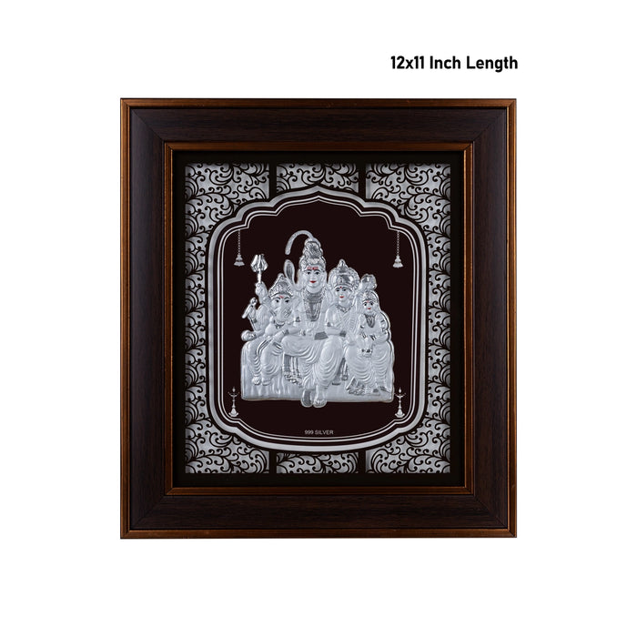 Shiva Family Murti Photo Frame - 12 x 11 Inches | 999 Silver Foil Wall Picture Frame/ Wall Decor For Puja Room - Hindu God Photos & Frames