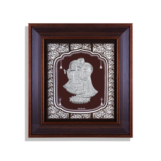 Radha Krishna Murti Photo Frame- 12 x 11 Inches | 999 Silver Foil Wall Picture Frame/ Wall Decor For Puja Room - Hindu God Photos & Frames