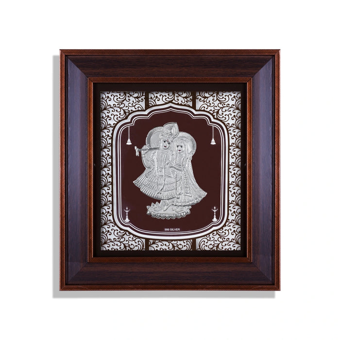 Radha Krishna Murti Photo Frame- 12 x 11 Inches | 999 Silver Foil Wall Picture Frame/ Wall Decor For Puja Room - Hindu God Photos & Frames
