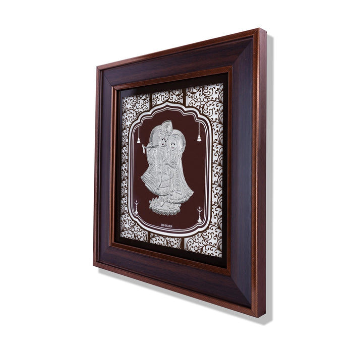 Radha Krishna Murti Photo Frame- 12 x 11 Inches | 999 Silver Foil Wall Picture Frame/ Wall Decor For Puja Room - Hindu God Photos & Frames